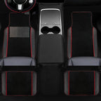 NBTEPEM Waterproof Universal Fit Car Floor Mats, Faux Leather Sporty Car Carpet Mats with Anti-Slip Nibbs Backing & Driver Heel Pad Fit for SUV, Vans, Sedans, Trucks, Set of 4 (Black with Red line)