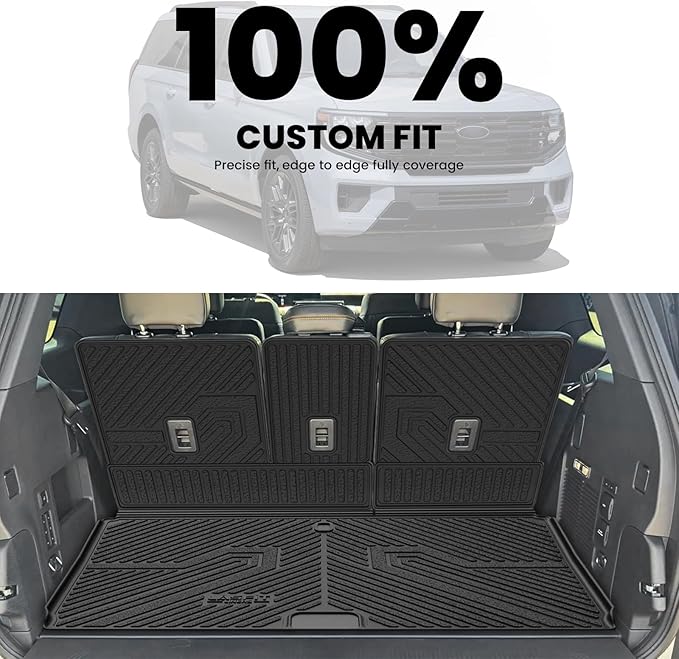 LASFIT Floor Mat with Backrest Mat Ford Expedition Max & Lincoln Navigator L 2025 2026(fit 7 and 8 Seats),Costom Fit All Weather Protection TPE Easy Clean Cargo Liners,4pcs,Black