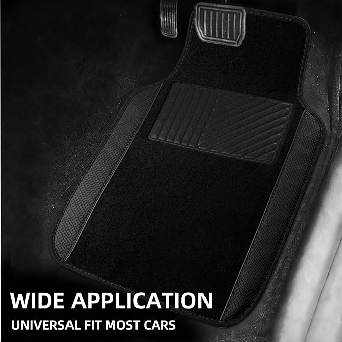 NBTEPEM Waterproof Universal Fit Car Floor Mats, Faux Leather Sporty Car Carpet Mats with Anti-Slip Nibbs Backing & Driver Heel Pad Fit for SUV, Vans, Sedans, Trucks, Set of 4 (Black)