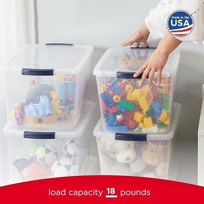 Rubbermaid Cleverstore Clear 32 Qt, 6 Pack Stackable Plastic Storage Bins with Lids, Great for Closet and Laundry Storage, Or