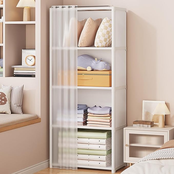 Portable Closet Wardrobe for Small Room, Clothes Storage Rack, Clothes Organizer Cabinet, Dust-Proof Garment Shelf for Home B