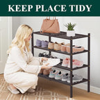 Smiry Bamboo Shoe Rack 4-Tier, Stackable Wooden Shoe Organizer for Entryway & Closet, Free Standing Wood Shoe Storage Shelf f
