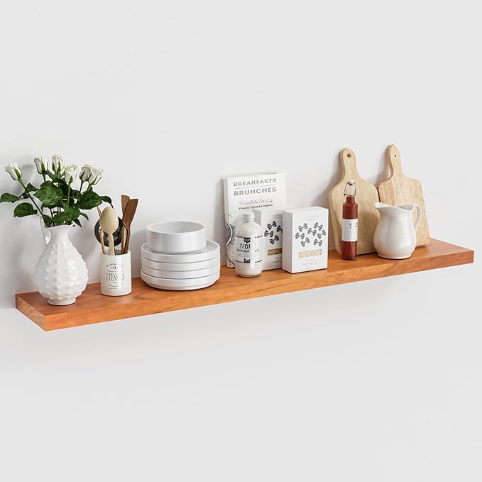 Vivelove Solid Wood Floating Shelves 48 Inches Long, 8”Deep x 1.4” Thick Wall Shelves for Bathroom, Living Room, Kitchen, Bed