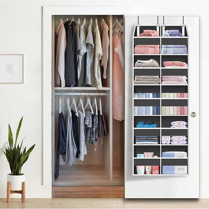UVIAHOMI Heavy Duty Over The Door Organizer 5 Tiers, Extra Large Behind Door Storage of 10 Front & 10 Mesh Pockets, 80lb Weig