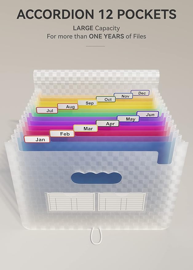 ABC life 12-Pocket Accordion File Organizer, Expandable File Folder with Colorful A-Z Tabs, Portable Bill & Receipt Organizer