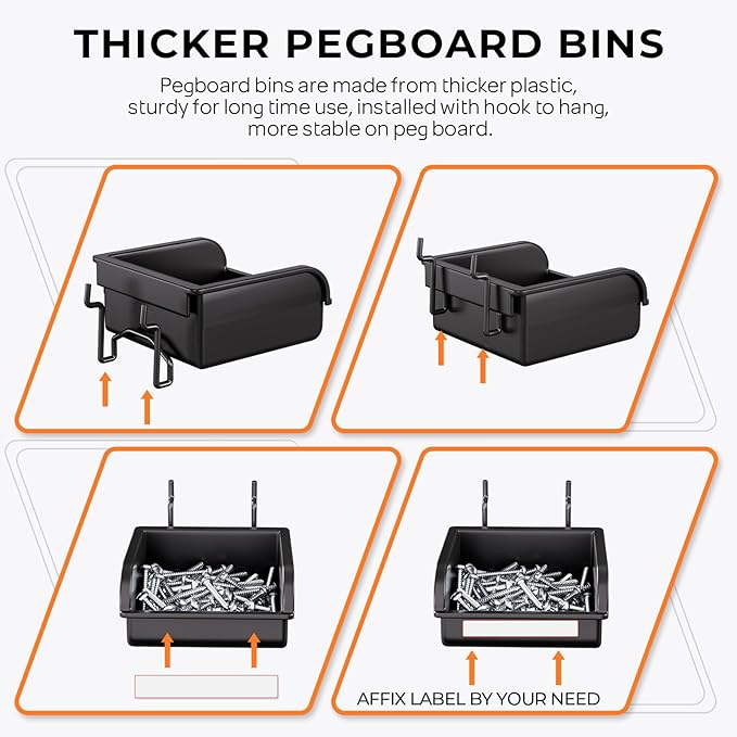 INCLY 220PCS Extra Thick 1/4" Pegboard Accessories Organizer Kit, Heavy Duty Black Pegboard Hooks with Bins and Peg Lock, Peg