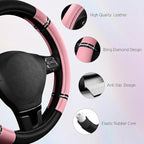 Road Comfort Leather Steering Wheel Cover – Premium Anti-Slip Car Steering Wheel Grip Cover – Universal Fit for 14.5”–15.5” C