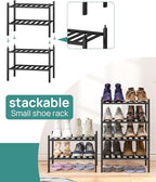 viewcare Black Small Shoe Rack for Entryway, 4-Tier Bamboo Shoe Organizer for Hallway Closet, Free Standing Shoe Racks for In
