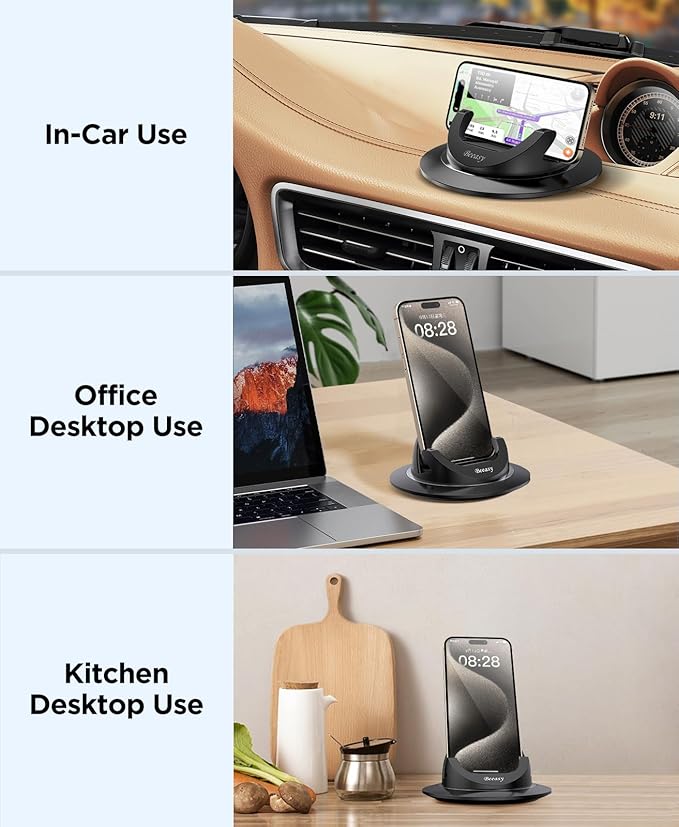 Beeasy Dashboard Cell Phone Holder for Your Car, Car Phone Holder with 360°Rotatable Silicone Non-Slip, Universal Car Phone M
