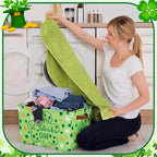 Boao 3 Pack Saint Patrick's Day Storage Baskets for Gifts Empty Collapsible Large Lucky Clover Storage Bins, Canvas Laundry B