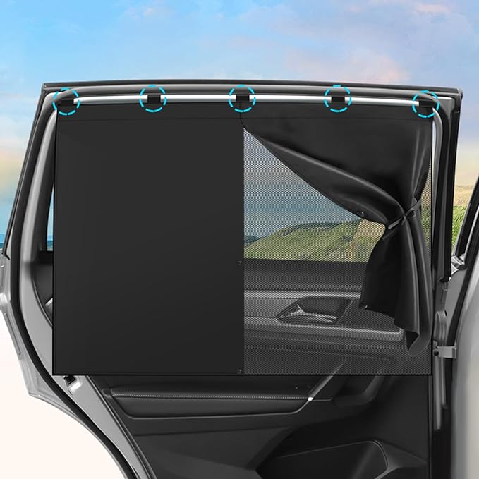 Ovege 2-Pack Magnetic Car Window Shades - Double Layer UV Protection for Side Windows | Privacy Sunshade Covers for Babies, Pets & Kids | Easy Install Car Curtains