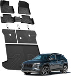 LASFIT Floor Mats & Cargo Mat with Seatback for Hyundai Tucson 2021 2020 2019, All Weather TPE Car Mats Custom Fit Hyundai Tucson 2019-2021 Floor Liners & Trunk Mat with Backrest, Black