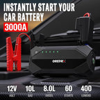 GREPRO Jump Starter (10L Gas & 8.0L Diesel Engines), 3000A Car Battery Jump Starter Battery Pack,12V Booster, Jump Box with
