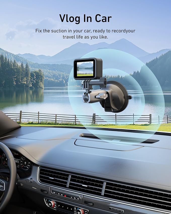 TELESIN Aluminum Suction Cup Car Mount Windshield Window Dashboard Holder with Phone Clip for GoPro Max Mini Hero 13 12 11 10 9 Insta360 X4 X5 DJI Action 4 5pro 6 OSMO 360 Nano iPhone Android AKASO
