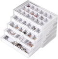 Frebeauty Acrylic Jewelry Organizer Earring Organizer Box with 5 Drawers Earring Holder Organizer with Velvet Trays Clear Jew
