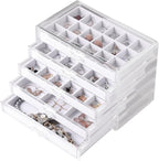 Frebeauty Acrylic Jewelry Organizer Earring Organizer Box with 5 Drawers Earring Holder Organizer with Velvet Trays Clear Jew