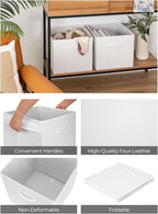 StorageWorks White Storage Cubes, 13-inch Leather Bins with Handle, Cube Organizer Baskets for Shelves and Closet, Collapsibl