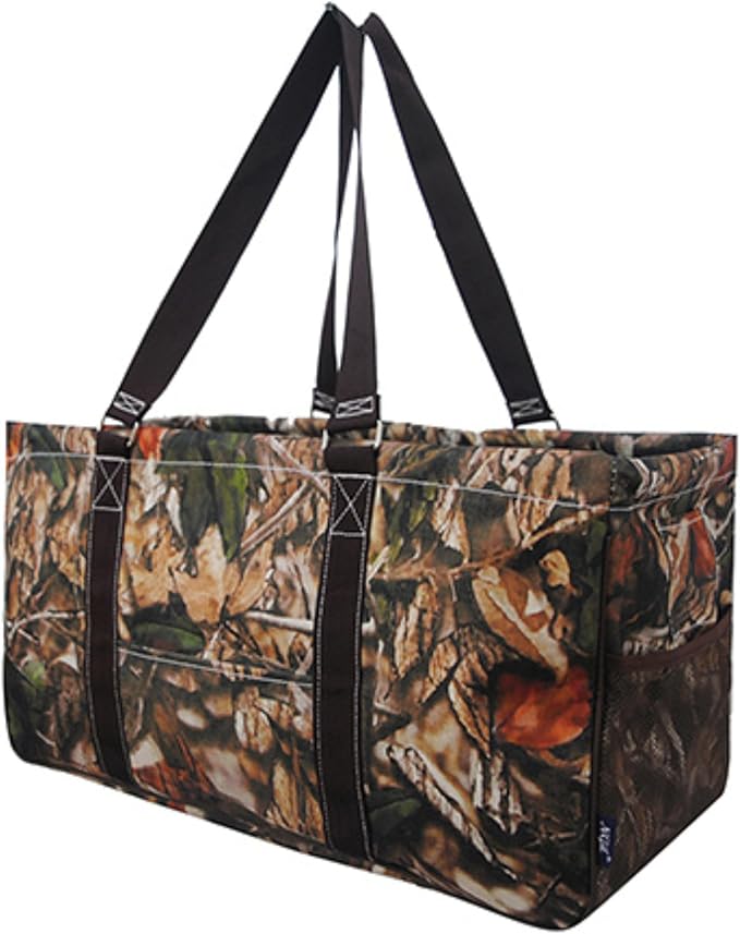 NGIL Extra Large Utility Tote Reusable Grocery Bag Oversized Collapsible for Groceries, Storage, Picnic, Beach (Camo-brown)
