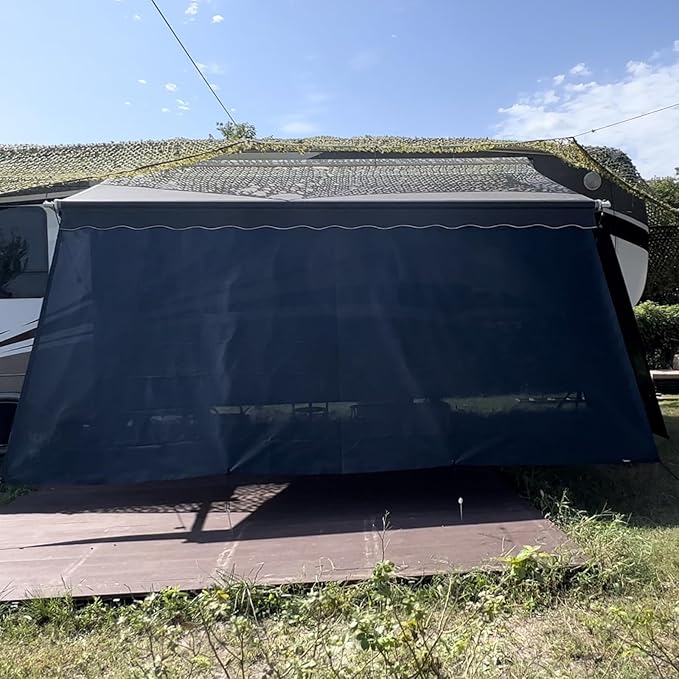 RV Awning Shade Screen Without Zipper 8'x13'3'',Black Mesh RV Awning Sun Shade Screen,Universal Trailer Camper RV Awning Screen with Complete Kit,Significantly Improves Shadow and Privacy