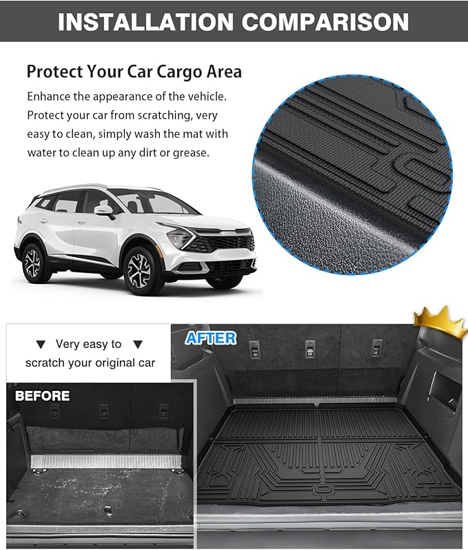Powerty Floor Mats & Cargo Liner for 2023-2025 Kia Sportage (Not for Hybrid) Accessories Floor Mats 2 Row Liner Set All Weather TPE 3D Floor Liners&Rear Cargo Mat