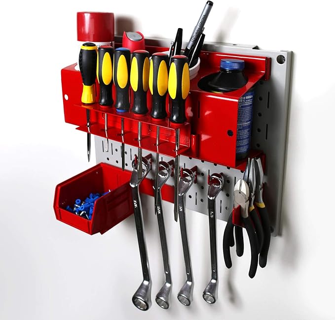 Wall Control Pegboard Wall Organizer Tiles Modular Galvanized Steel Pegboard Tiling Set - Four 12-Inch Tall x 16-Inch Wide Pe