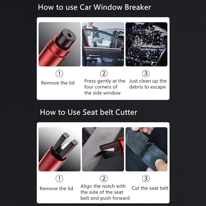 HHXS Car Window Breaker Seatbelt Cutter 4 Pack, Car Safety Hammer Glass Breaker Under Water Auto Emergency Rescue Tool, Car E