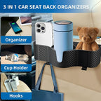 3-in-1 Car Headrest Backseat Organizer with 3.7" Backseat Cup Holder for Car, Seat Back Organizer with Hooks