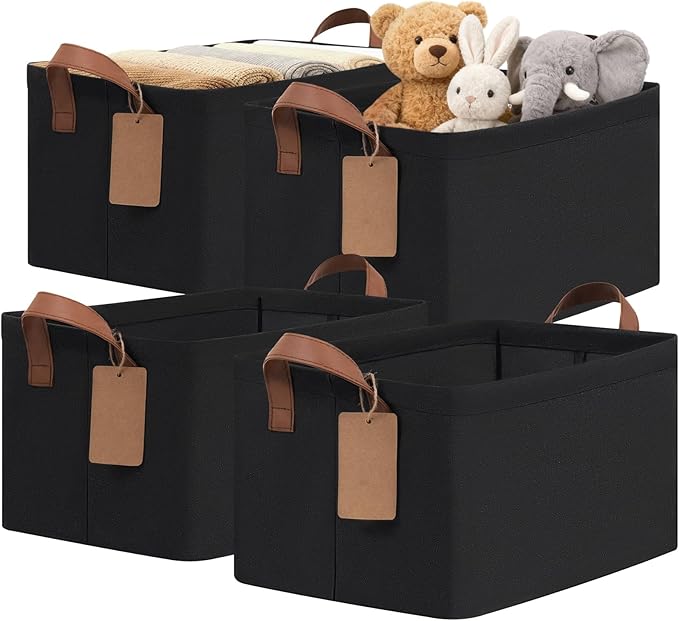 CHICVITA 4 Pack Storage Baskets for Shelves, Collapsible Fabric Closet Storage Bins with Metal Frame, Towel Organizer for Liv