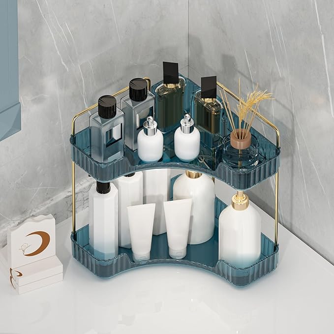 Corner Bathroom Counter Organizer Bathroom Countertop Shelf Makeup Organizer for Vanity Perfume Tray for Corner Storage (2 Ti
