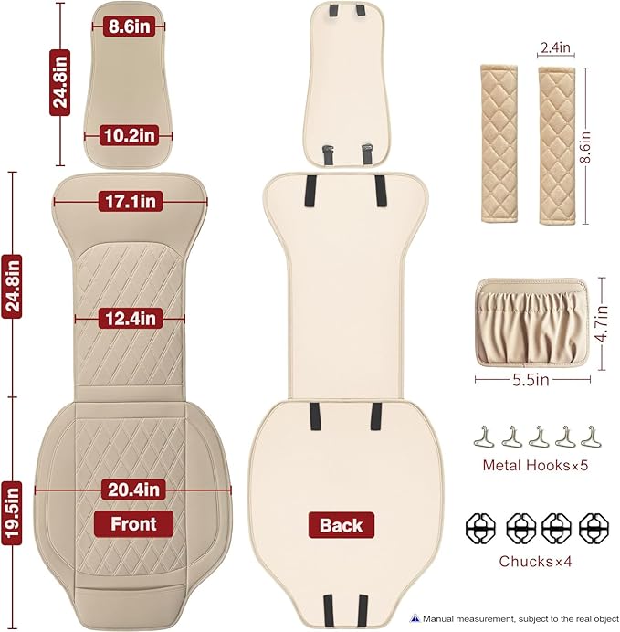 Sanwom Front Car Seat Covers - Leather Seat Covers with Storage Pocket and Two Belt Pads, Anti-Slip Waterproof Universal Seat
