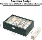 Bracelets Organizer Rods Bangles Display Holder, Clear See through Lid Leather Velvet Jewelry Storage Box Case for Women, 4 R