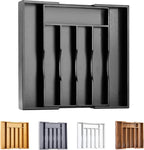 Bellsal Black Silverware Organizer Kitchen Drawer Organizer Expandable Bamboo Utensil Holder Cutlery Tray for Kitchen Utensil