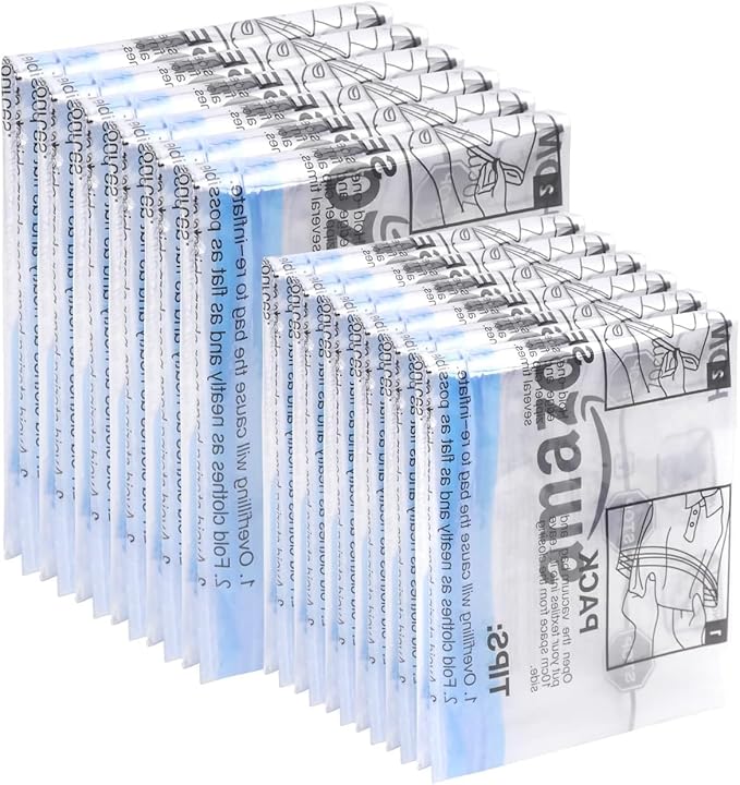 Amazon Basics Roll-Up Travel Compression Storage Bags for Clothes and Towels, No Vacuum Needed, Clear, 12 Pack (6 Small & 6 M
