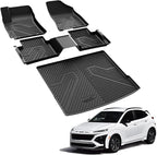 LASFIT Floor Mats & Cargo Mat Fits for Hyundai Kona 2026 2025 2024 N Line/SE/SEL/Limited (Not for EV), All Weather TPE Custom Fit Kona Car Mats & Trunk Liner,Full Set Car Accessories, Black