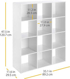 Whitmor 12 Cube Bookcase, 4 Tier Stackable MDF Bookself, Open Storage Display Organizer, Storage Cabinet for Living Room, Bed