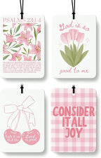 Preppy Pink Floral Cherry Christian Car Air Freshener 4 Pcs, Coquette Girly Religious Hanging Air Freshener for Cars Closet D