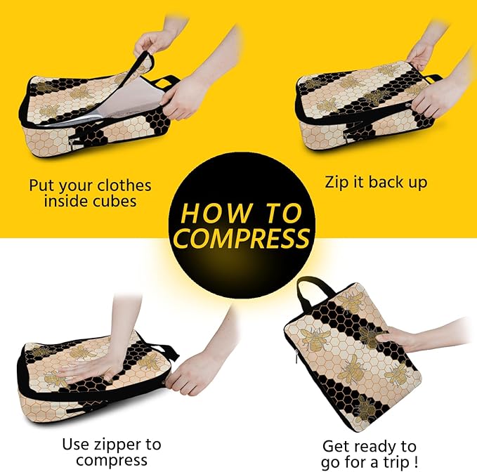 6 Pcs Compression Packing Cubes Waterproof Suitcase Travel Bag Luggage Backpack Organizer Travel Cubes for Packing-Black and 