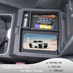 JDMCAR Center Console Organizer Compatible with 2024 2025 2026 Toyota Tacoma Accessories, Armrest Insert ABS Plastic Coin Holder Secondary Storage Box (Black Trim)