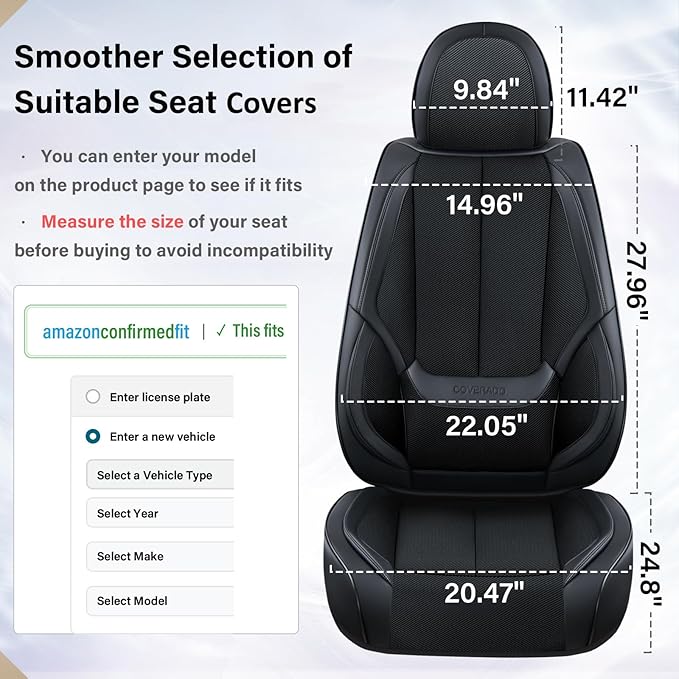 Coverado Front and Back Seat Covers 5 Pieces, Full Set Universal Seat Covers for Cars, Breathable Fabric&Leather Car Seat Pro