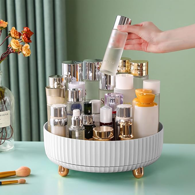 funest Makeup Perfume Organizer, 360 Degree Rotating Lazy Susan Cosmetic Desk Storage Lotions Display Case Round Tray with La