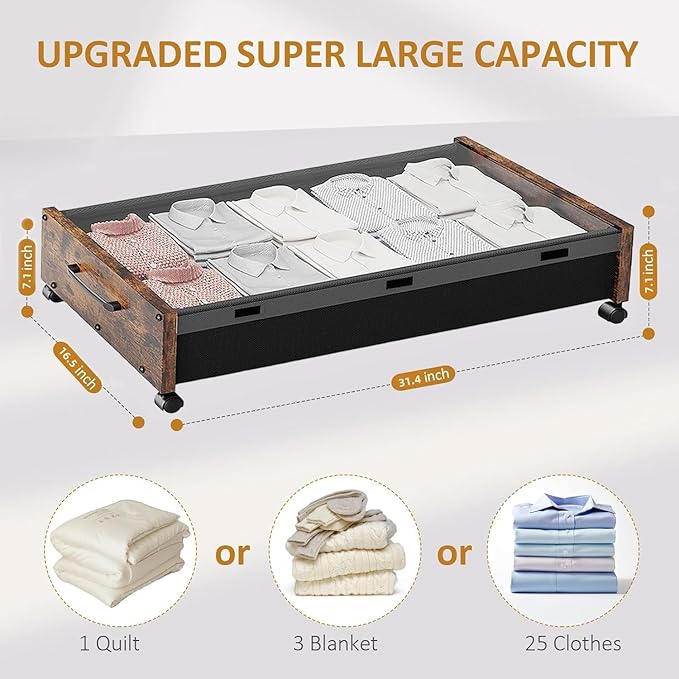 Under Bed Storage with Wheels Vintage Brown-2pack and Walnut 2pack