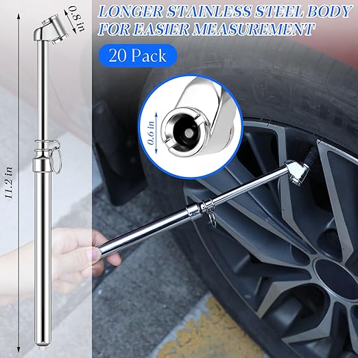 Yunsailing 20 Pcs 10 Pcs Dual Head Tire Pressure Gauge Heavy Duty Truck Tires Air Pressures Gauges with Hook Range 10-150psi, 0.7-10.3bar for Semi Trucks Car Bus Rv Van (Silver)
