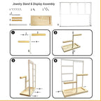Jewelry Organizer Stand, Jewelry Holder, Lengnoy 4 Tier Earring Holder with 48 Holes and 6 Hooks Necklace Organizer Wood Box 