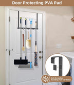 Broom Holder Over The Door-304 Stainless Steel Mop and Broom Holder Wall Mounted or Hanging Over The Door with Hooks - Broom 
