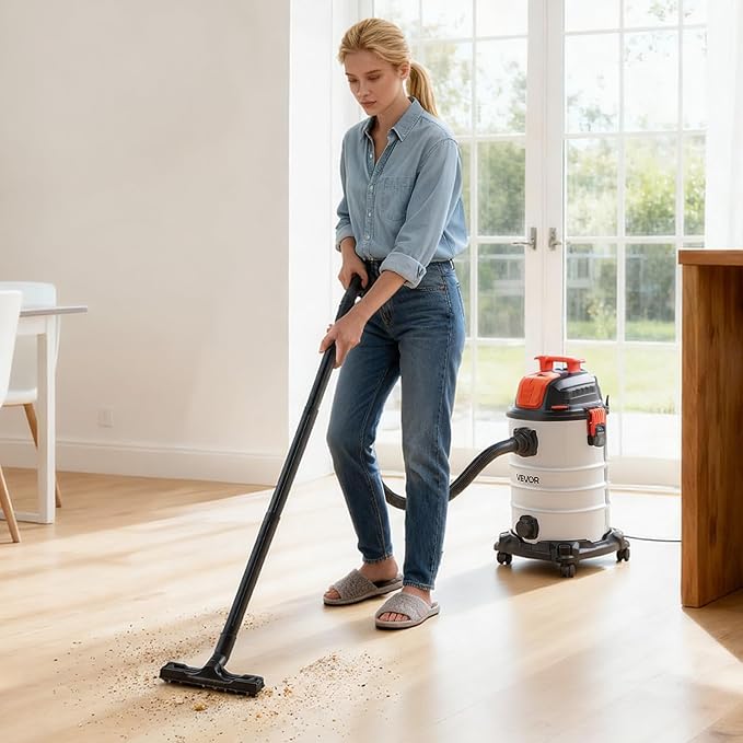 VEVOR Shop Vac, 8 Gallon Wet Dry Shop Vacuum, 6 Peak HP with One-Button Self-Cleaning, Dual-Filter, 900W Input Power, 1.25in 