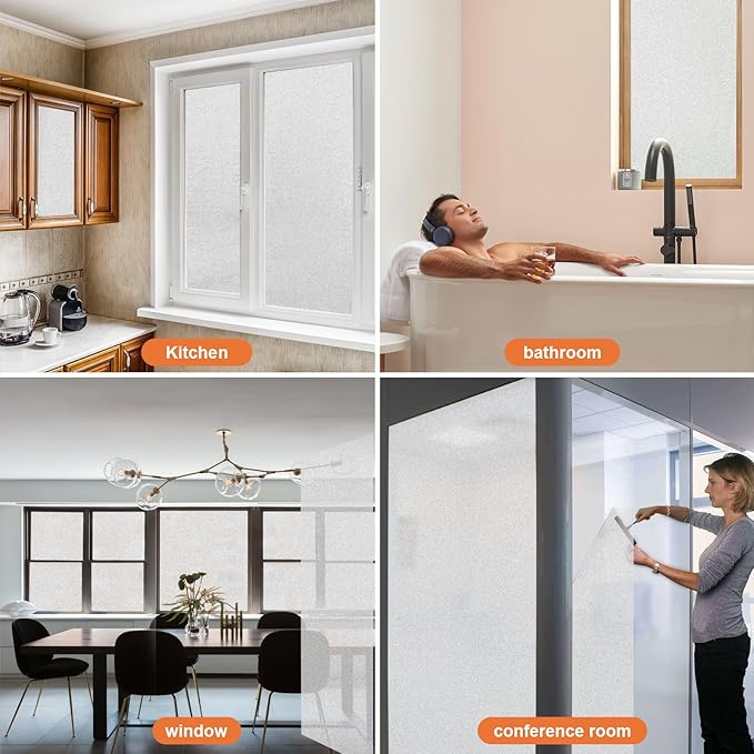 Frosted Window Privacy Film Frosted Glass Window Film Sun Blocking Window Tinting Film for Home, Static Clings Removable Frosting Bathroom Door Window Covering, White,29.5 Inch x 78.74 Inch