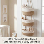 Hanging Wall Basket, Over the Door Hanging Basket with Hooks, 3-Tier Cotton Hanging Basket for Organizing, Decorative Boho Ch