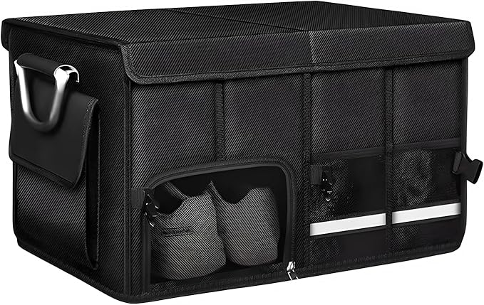 Car Trunk Organizer, 52L Collapsible Car Storage Waterproof Trunk Organizer with Lid & Handle, Multi Compartment Oxford Cargo