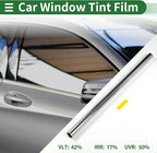 Motoforti Nano Ceramic Car Window Tint Film VLT 42% IRR 77% UVR 50% Silver Tone 14.76 ft x 35.43 Inch Privacy Film 2mil PET 1 Pc