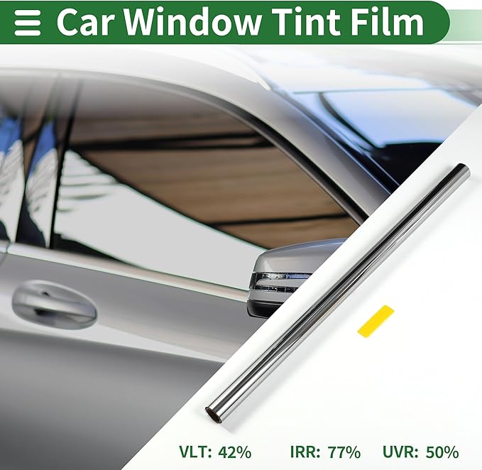 Motoforti Nano Ceramic Car Window Tint Film VLT 42% IRR 77% UVR 50% Silver Tone 14.76 ft x 35.43 Inch Privacy Film 2mil PET 1 Pc